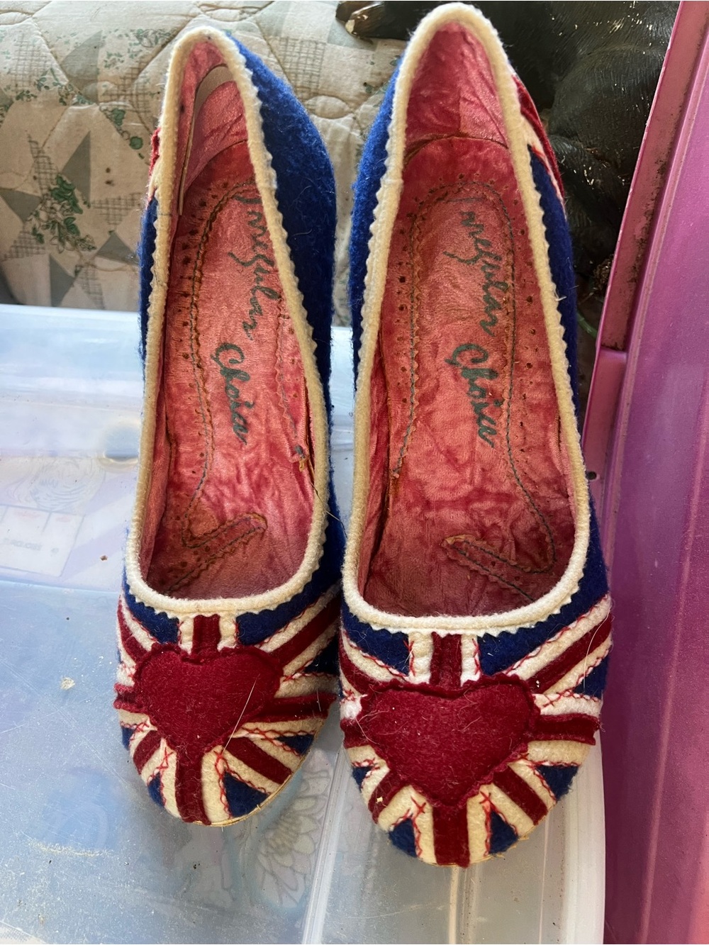 Irregular Choice Union Jack Heart heels - Blue, Red & Cream